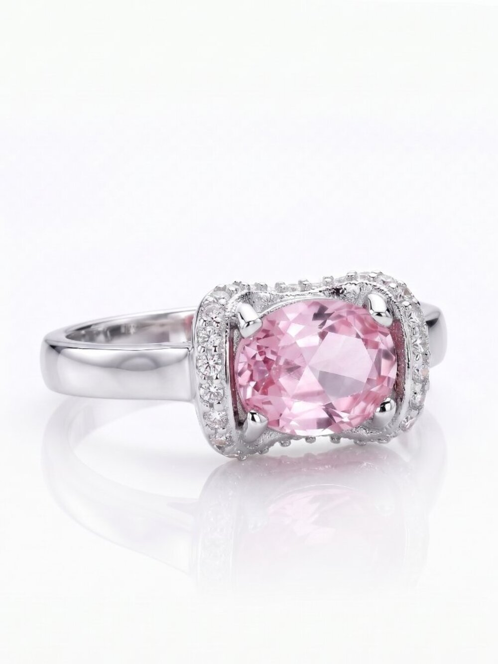 Oval Pink Gemstone Ring, 925 Sterling Silver Charmed Aroma
